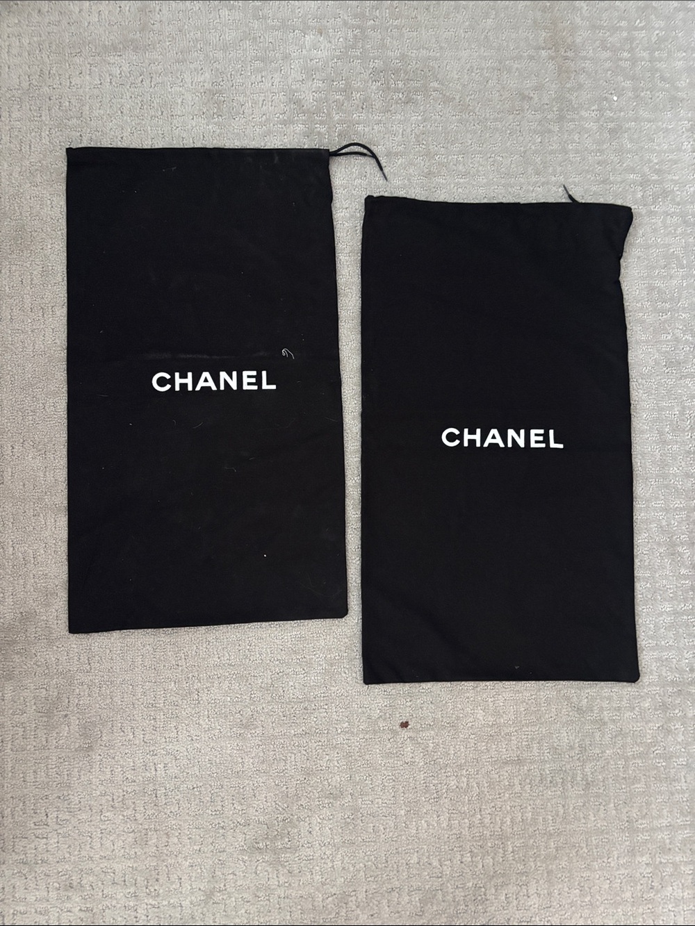 CHANEL Black Drawstring Dust Bag Duo with White Logo